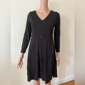 New Women’s Black Vintage Retro Style Button Long Sleeve V Neck Party Dress, S